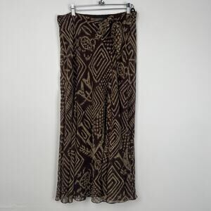 Lauren Ralph Women's 14 Cape Grace Tanzanian Brown Ruffle Silk Skirt Tie African